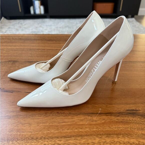 Stuart Weitzman Stuart 100 Pump Stiletto White Patent Leather Size 7B - Picture 3 of 10